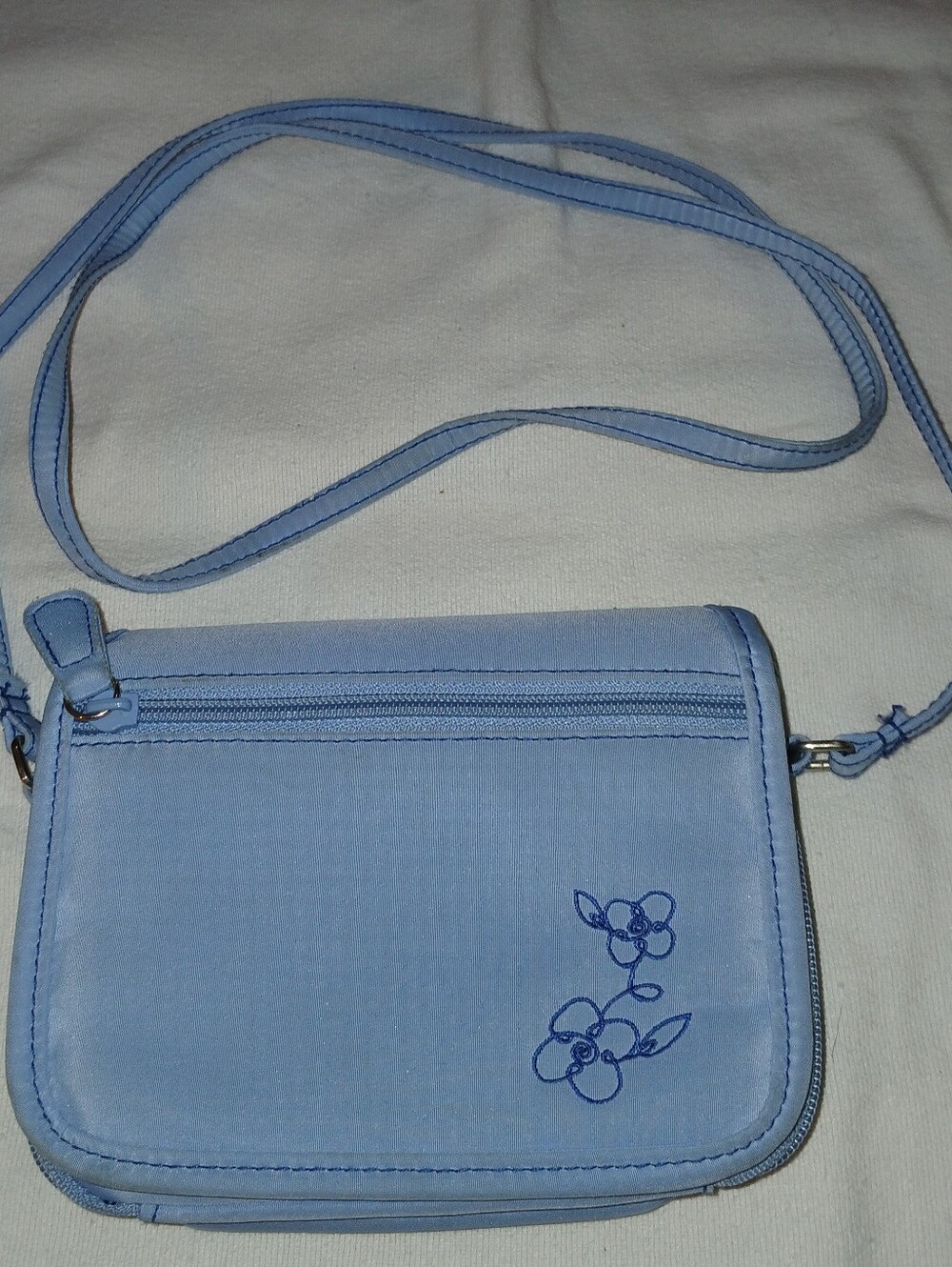 Pre-loved Light Blue Crossbody Bag with Floral Accent